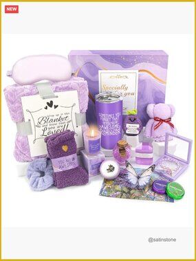 Lavender Spa Gift Basket Set - 16 Piece Self Care Gift for Women